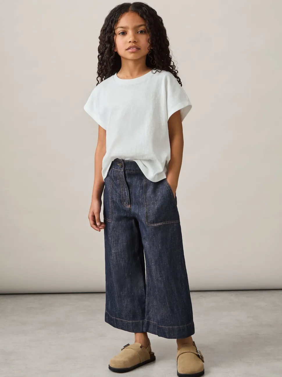 Reiss Indigo Ashby 9-13 yrs Cotton-Linen Wide Leg Trousers