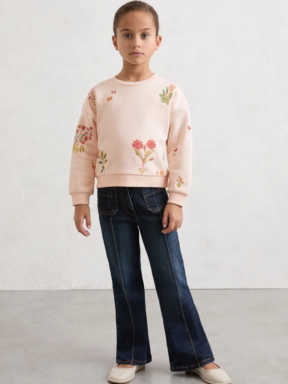 Reiss Ivory Amelia 3-9 yrs Cotton-Blend Floral Sweatshirt