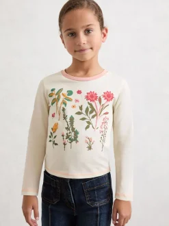 Reiss Ivory Darcy 3-9 yrs Cotton Floral Embroidered T-Shirt