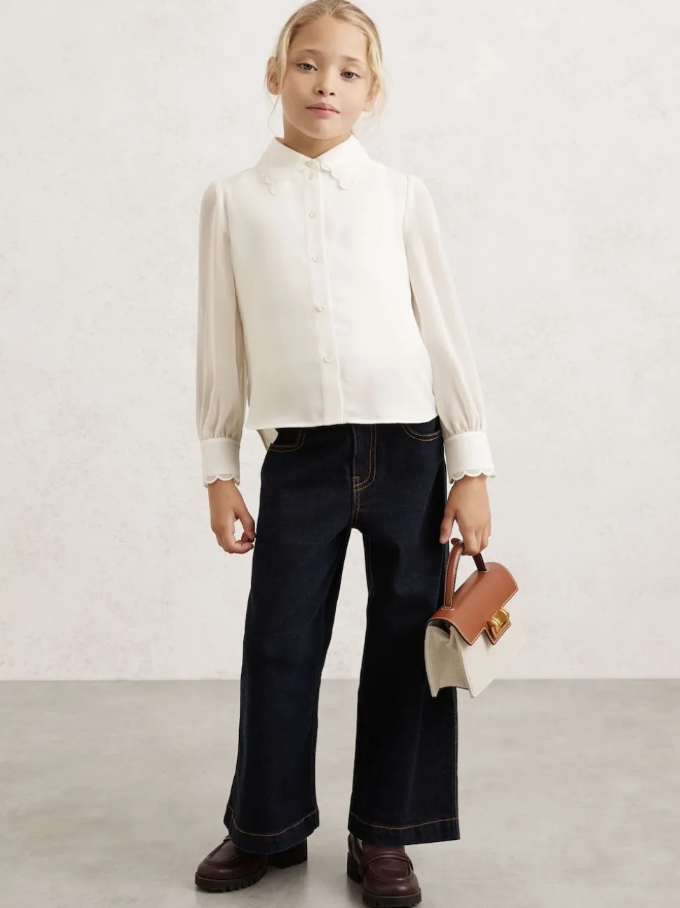 Reiss Ivory Elia 3-9 yrs Scallop-Edge Button-Through Shirt