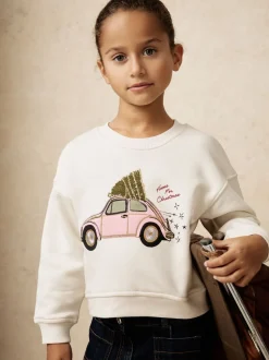 Reiss Ivory Eliza 3-9 yrs Festive Car-Embroidered Sweatshirt