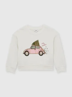 Reiss Ivory Eliza 3-9 yrs Festive Car-Embroidered Sweatshirt