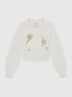 Reiss Ivory Ellie 3-9 yrs Cotton Floral-Embroidered Cardigan