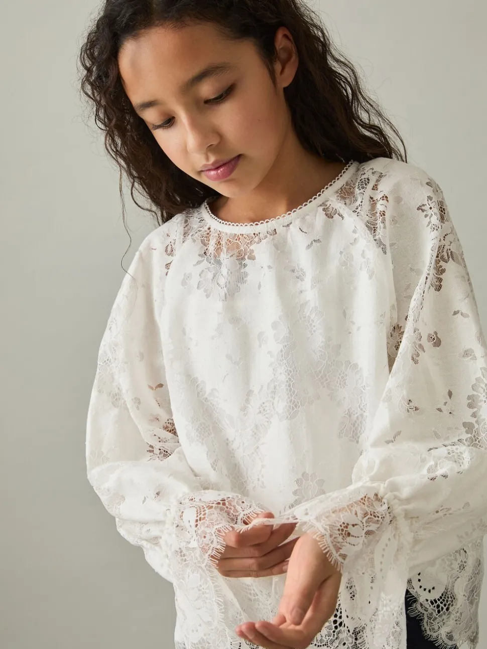 Reiss Ivory Emilia 9-13 yrs Lace Long-Sleeve Top