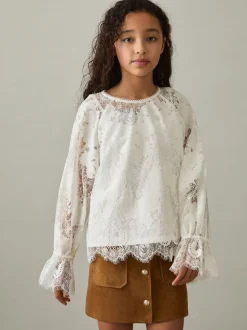 Reiss Ivory Emilia 9-13 yrs Lace Long-Sleeve Top