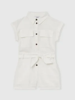 Reiss Ivory Zoe 4-9 yrs Cotton-Linen Belted Playsuit