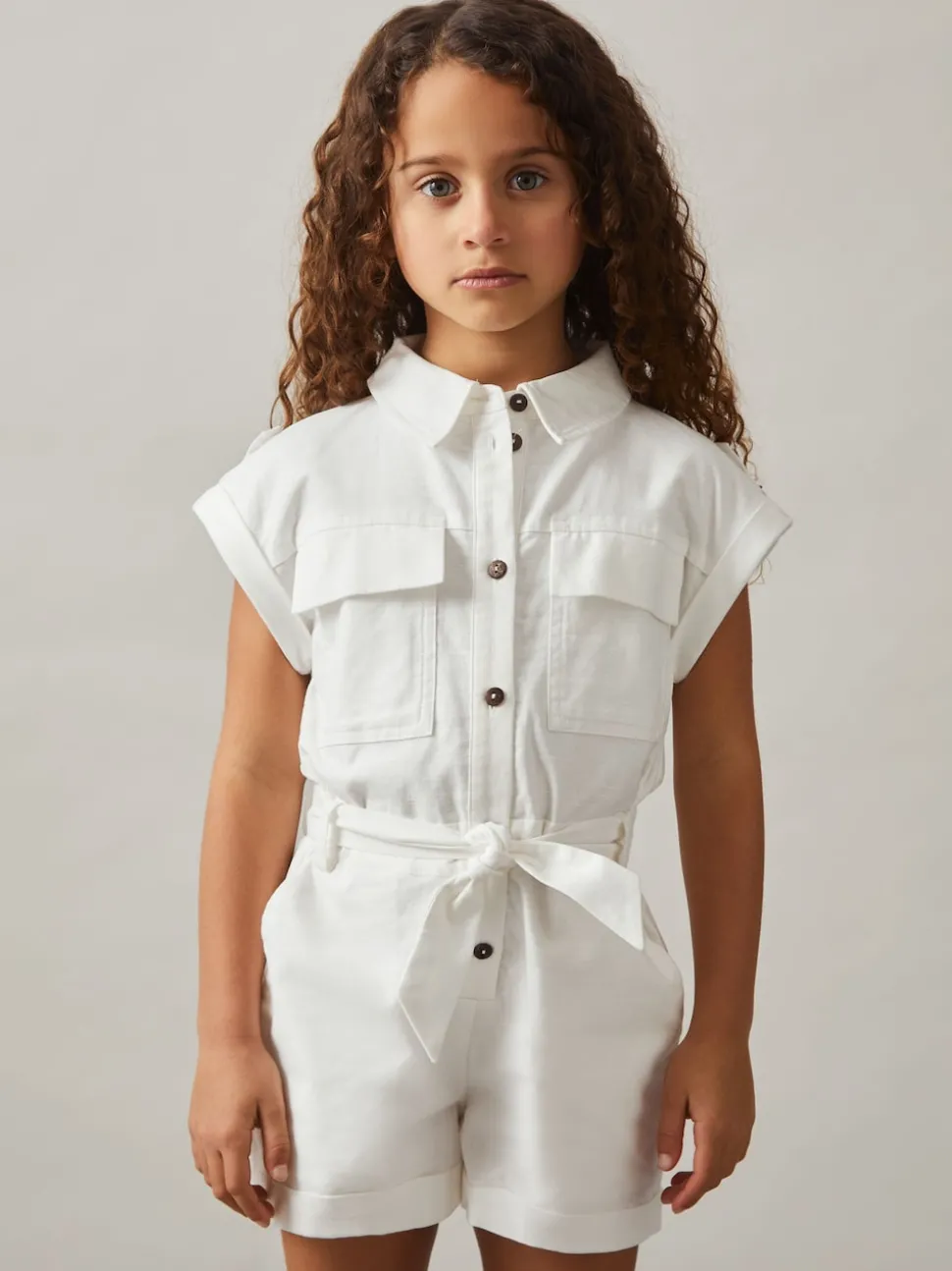 Reiss Ivory Zoe 4-9 yrs Cotton-Linen Belted Playsuit