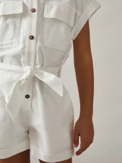 Reiss Ivory Zoe 4-9 yrs Cotton-Linen Belted Playsuit