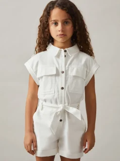 Reiss Ivory Zoe 9-13 yrs Cotton-Linen Belted Playsuit