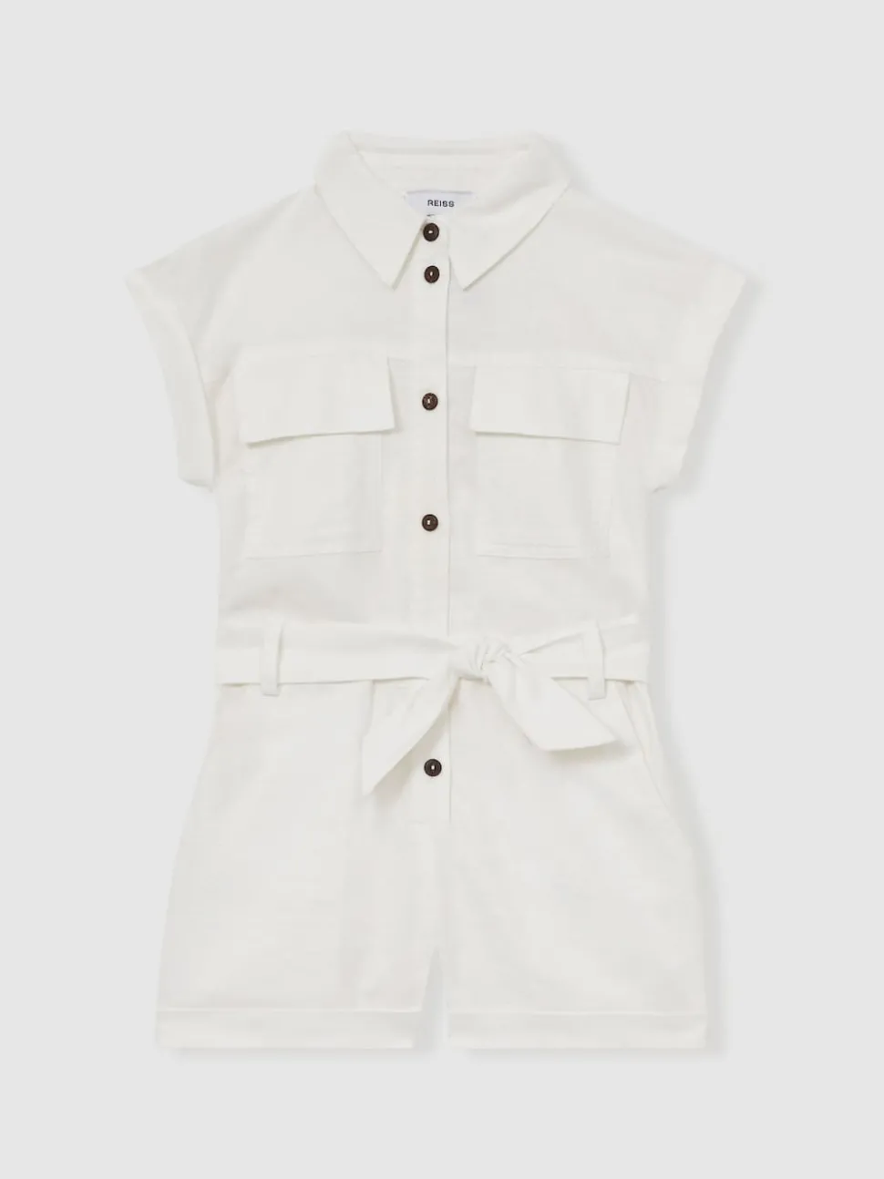 Reiss Ivory Zoe 9-13 yrs Cotton-Linen Belted Playsuit