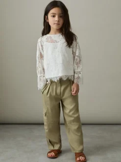 Reiss Khaki Cleaton 4-9 yrs Lyocell-Linen Cargo Trousers