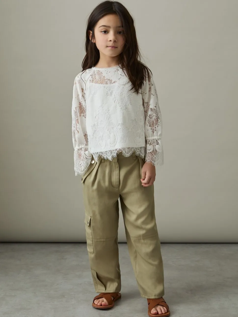 Reiss Khaki Cleaton 4-9 yrs Lyocell-Linen Cargo Trousers