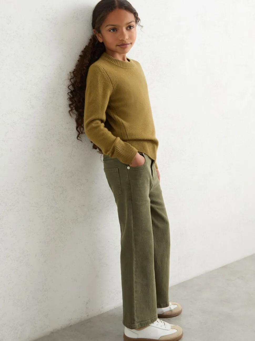 Reiss Khaki Green Anya 9-13 yrs Wool-Blend Open-Stitch Jumper with Cashmere