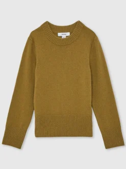 Reiss Khaki Green Anya 9-13 yrs Wool-Blend Open-Stitch Jumper with Cashmere