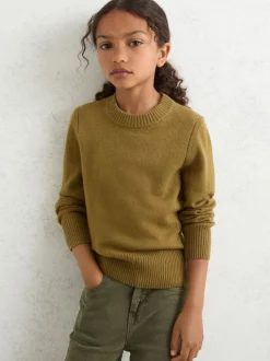 Reiss Khaki Green Anya 9-13 yrs Wool-Blend Open-Stitch Jumper with Cashmere