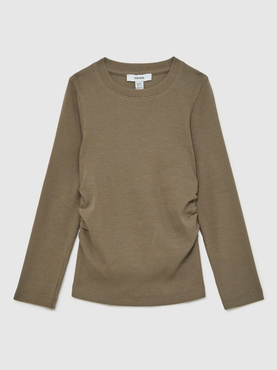 Reiss Khaki Trina 4-9 yrs Cotton Ruched Long-Sleeve T-Shirt with Stretch