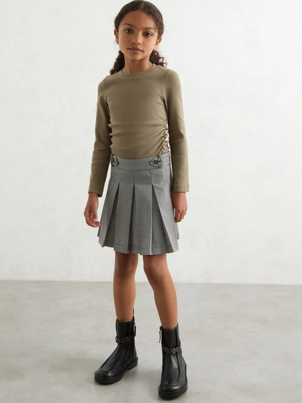 Reiss Khaki Trina 4-9 yrs Cotton Ruched Long-Sleeve T-Shirt with Stretch