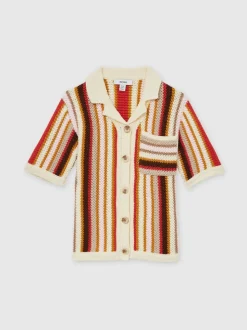 Reiss Multi Candy 4-9 yrs Cotton Striped Crochet Shirt