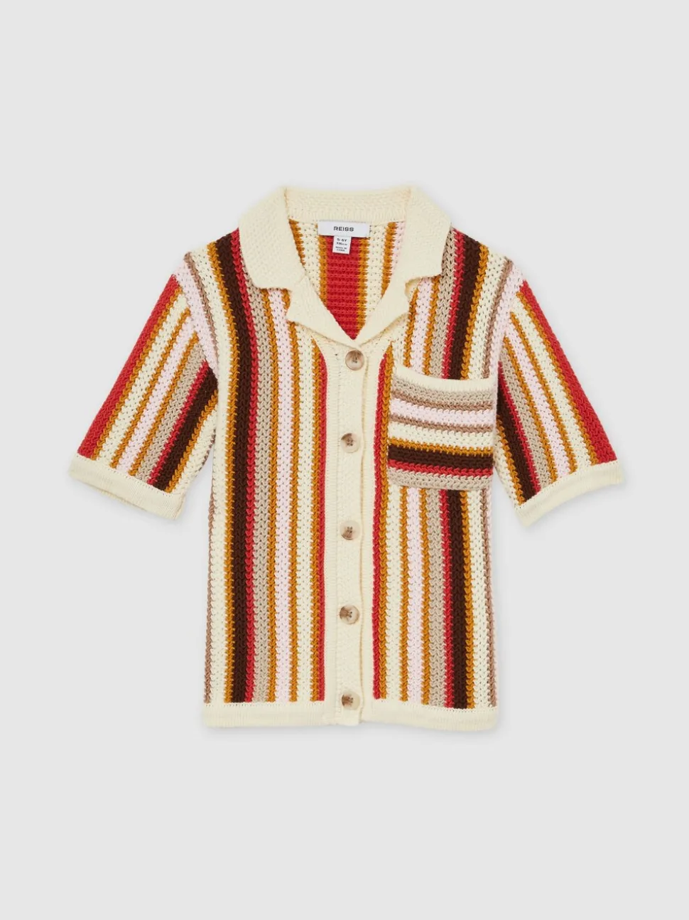 Reiss Multi Candy 4-9 yrs Cotton Striped Crochet Shirt