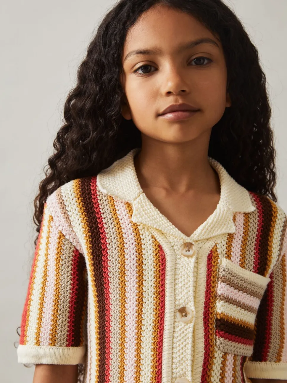 Reiss Multi Candy 4-9 yrs Cotton Striped Crochet Shirt