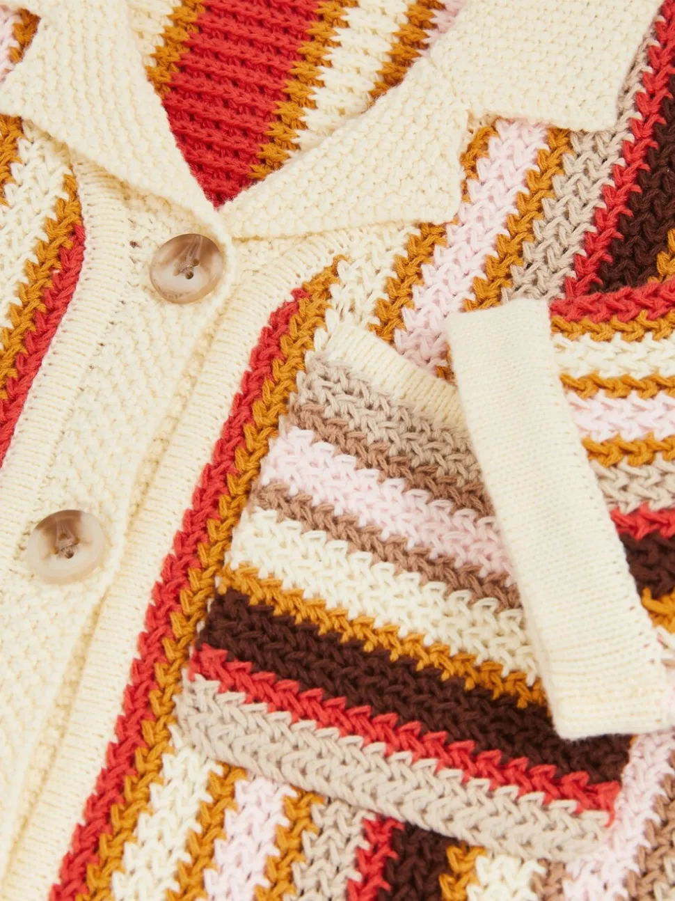 Reiss Multi Candy 4-9 yrs Cotton Striped Crochet Shirt