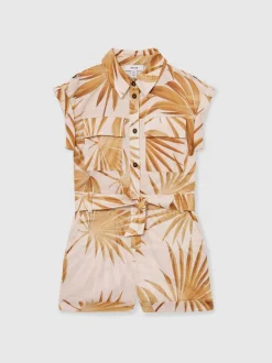 Reiss Multi Zoey 4-9 yrs Cotton-Linen Palm-Print Playsuit