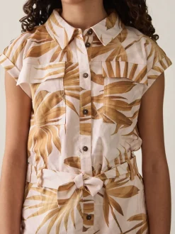 Reiss Multi Zoey 9-13 yrs Cotton-Linen Palm-Print Playsuit