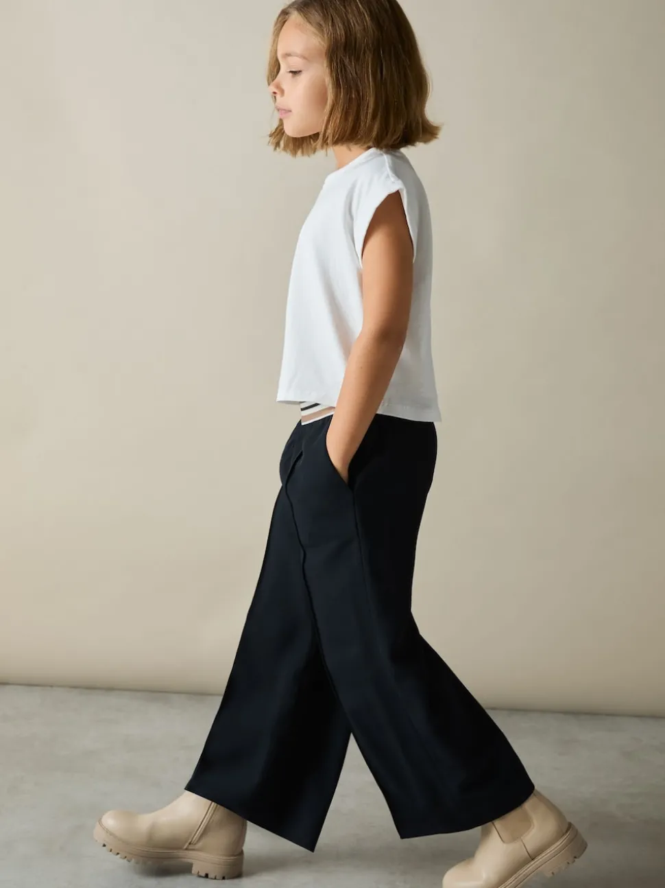 Reiss Navy Abs 9-13 yrs Stripe-Waistband Wide-Leg Trousers