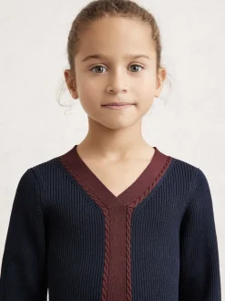 Reiss Navy Alma 9-13 yrs Craft-Stitch Rib-Knit Dress