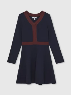Reiss Navy Alma 9-13 yrs Craft-Stitch Rib-Knit Dress