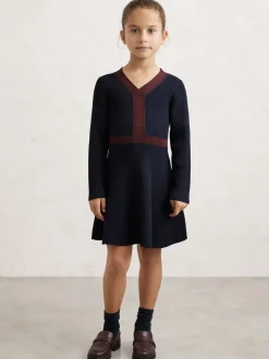 Reiss Navy Alma 9-13 yrs Craft-Stitch Rib-Knit Dress
