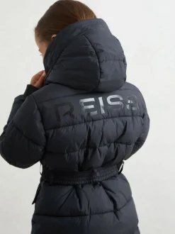 Reiss Navy Alys 9-13 yrs Longline Hooded Puffer Coat