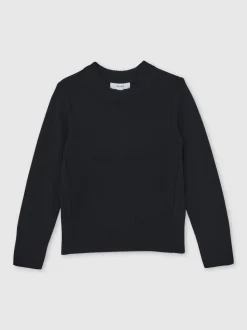 Reiss Navy Anya 9-13 yrs Wool-Blend Open-Stitch Jumper with Cashmere