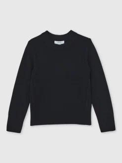 Reiss Navy Anya 13-14 yrs Wool-Blend Open-Stitch Jumper with Cashmere