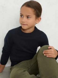 Reiss Navy Anya 13-14 yrs Wool-Blend Open-Stitch Jumper with Cashmere