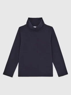 Reiss Navy Carey 13-14 yrs Cotton-Jersey Roll-Neck Top with Stretch