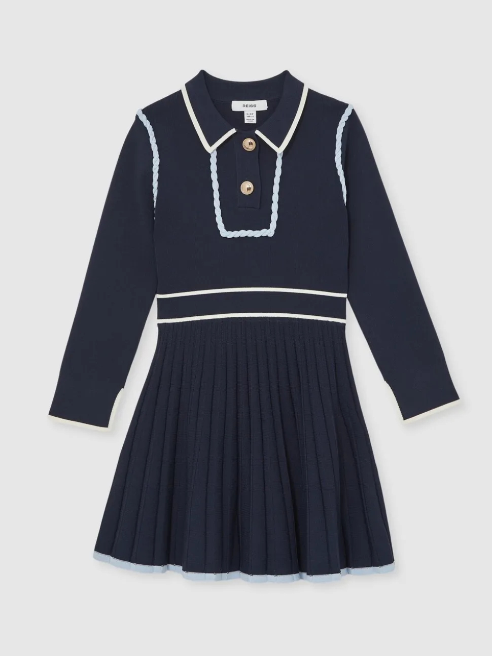 Reiss Navy Freya 3-9 yrs Piped Knitted Skater Dress