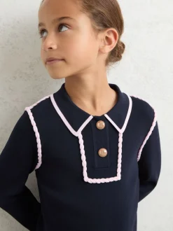 Reiss Navy Freya 3-9 yrs Piped Knitted Collar Top