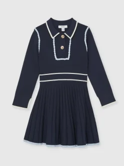 Reiss Navy Freya 13-14 yrs Piped Knitted Skater Dress