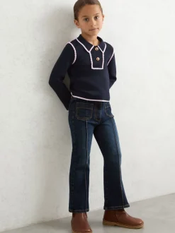 Reiss Navy Freya 9-13 yrs Piped Knitted Collar Top