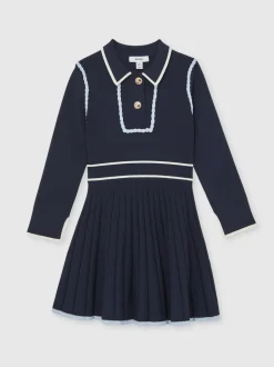 Reiss Navy Freya 9-13 yrs Piped Knitted Skater Dress