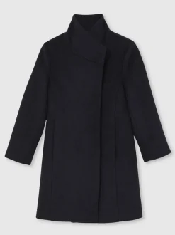 Reiss Navy Kia 9-13 yrs Wool-Blend Funnel-Neck Coat
