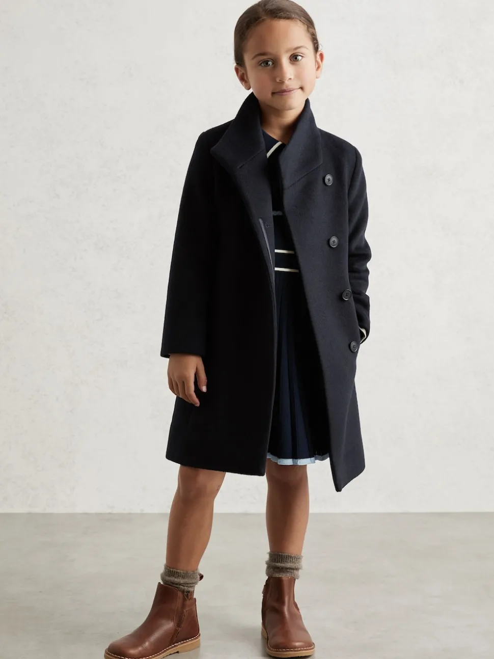 Reiss Navy Kia 3-9 yrs Wool-Blend Funnel-Neck Coat