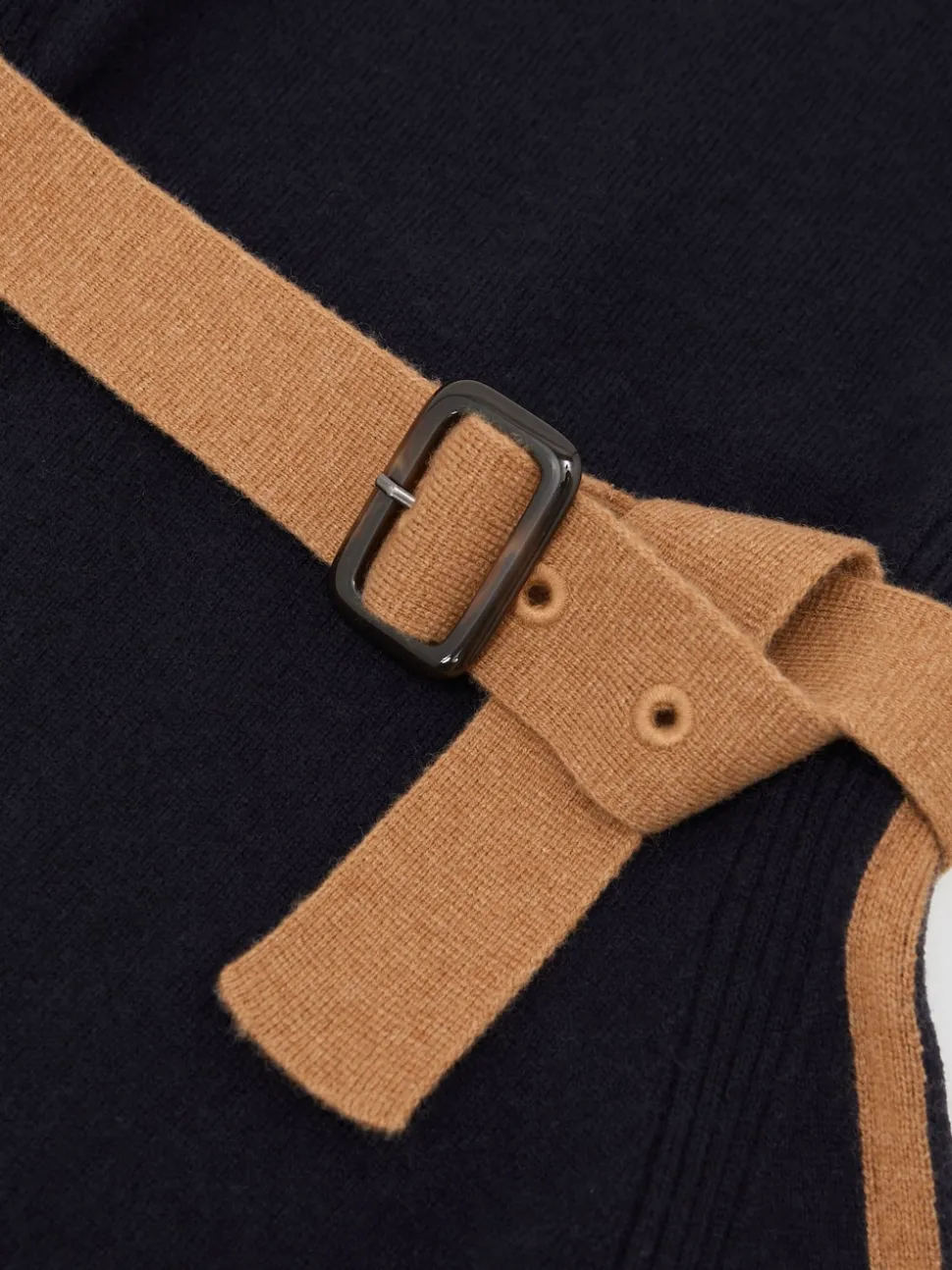 Reiss Navy Margaret 3-9 yrs Wool-Blend Belted Knitted Dress with Cashmere