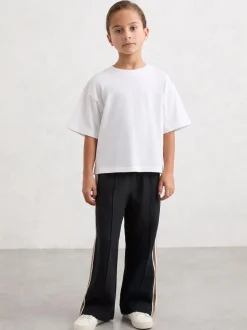 Reiss Navy Robyn 3-9 yrs Cotton Blend Side Stripe Trousers