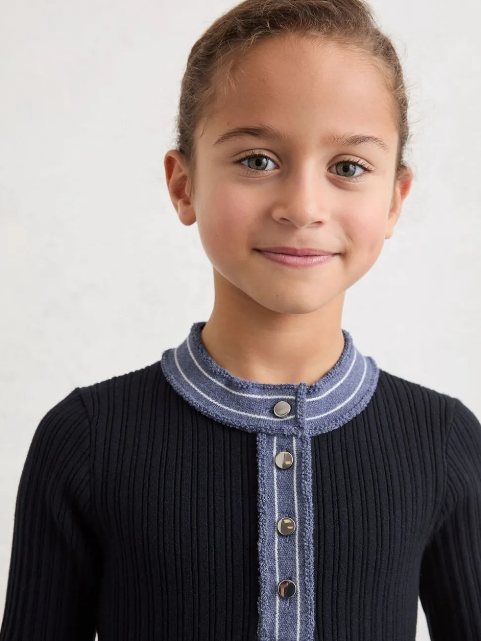 Reiss Navy Rudy 9-13 yrs Contrast-Trim Rib-Knit Skater Dress