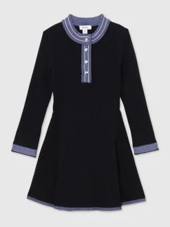 Reiss Navy Rudy 3-9 yrs Contrast-Trim Rib-Knit Skater Dress