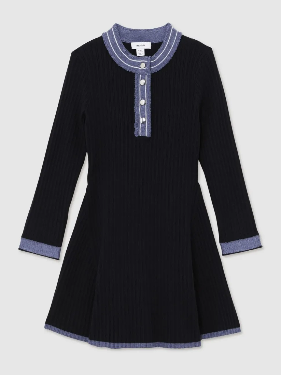 Reiss Navy Rudy 3-9 yrs Contrast-Trim Rib-Knit Skater Dress