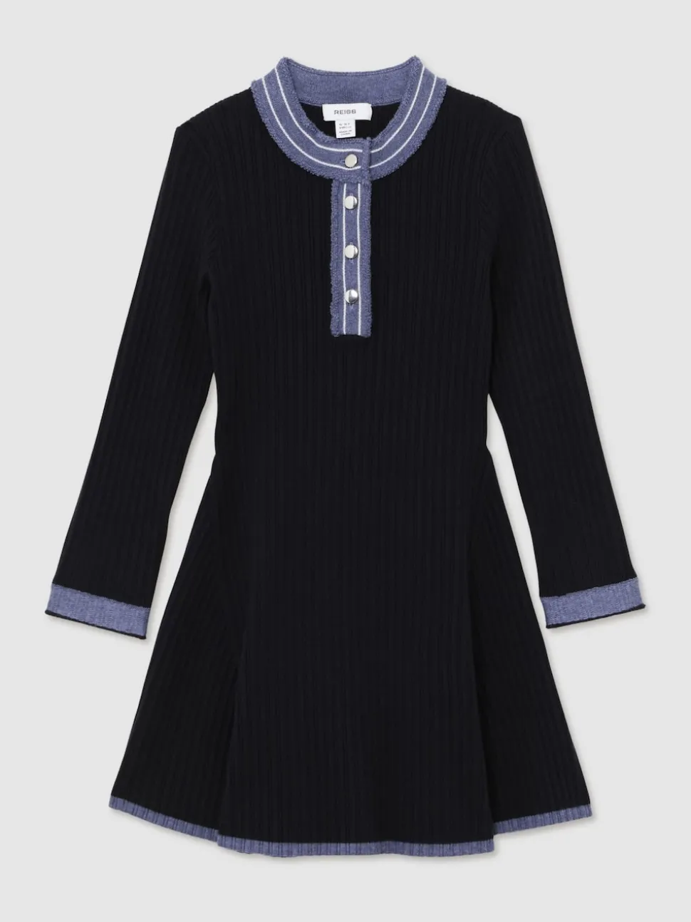 Reiss Navy Rudy 13-14 yrs Contrast-Trim Rib-Knit Skater Dress