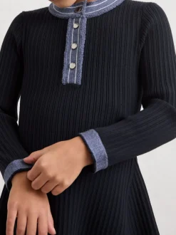 Reiss Navy Rudy 13-14 yrs Contrast-Trim Rib-Knit Skater Dress